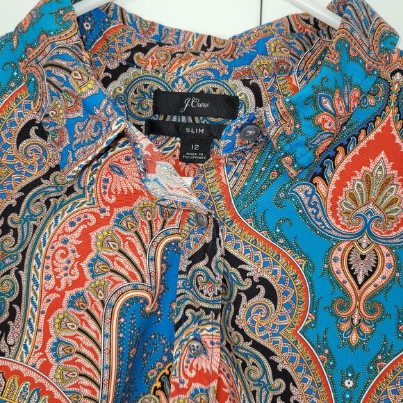 J Crew Slim Perfect Shirt in Ratti® Mediterranean Paisley Sz 12 - Picture 5 of 7